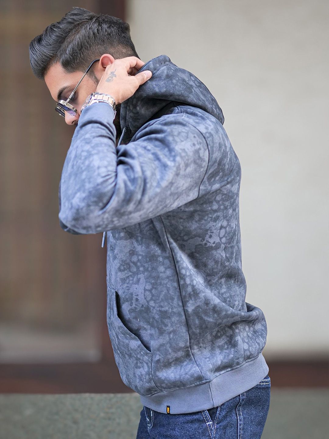 Cloud Patterned Hooded Sweatshirt - Multiple Colors