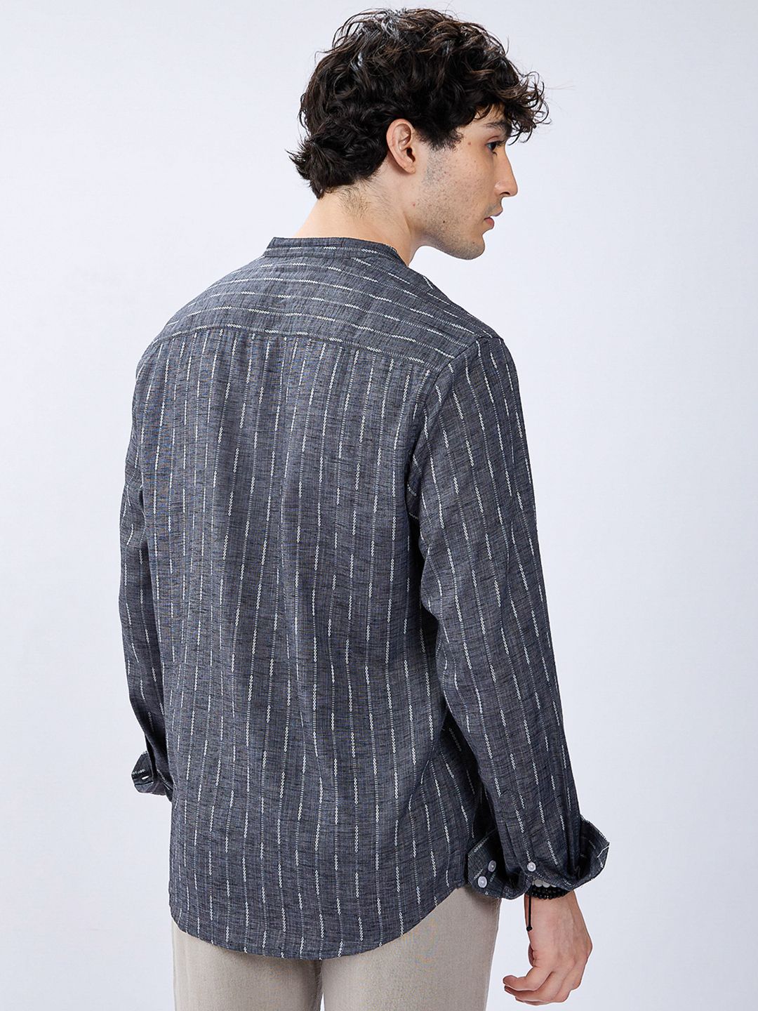 Horizon Linen Look Striped Casual Men's Shirt - Charcoal