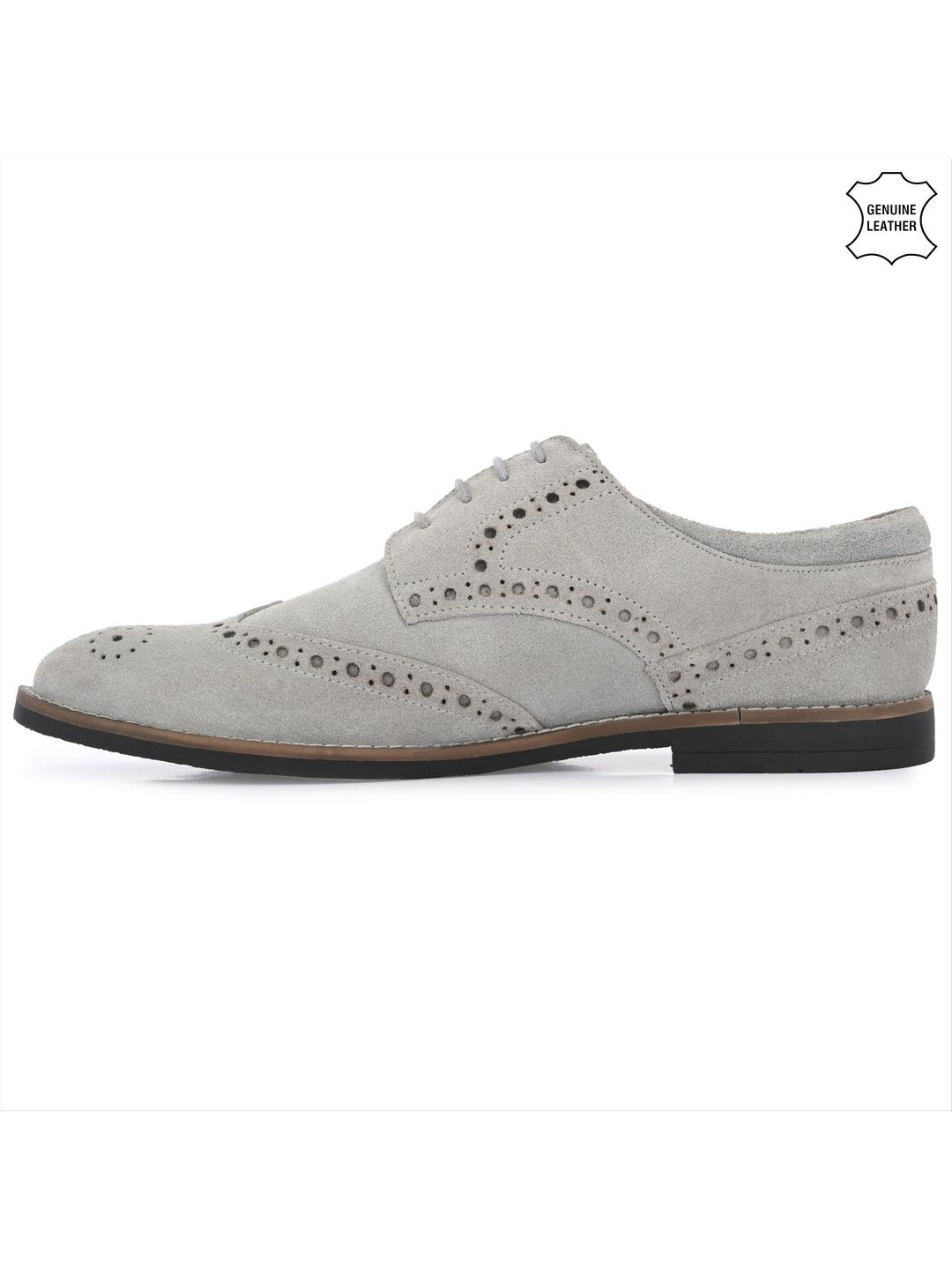 Amalfi Suede Leather Lace-Up Brogue Derby Shoes - Grey