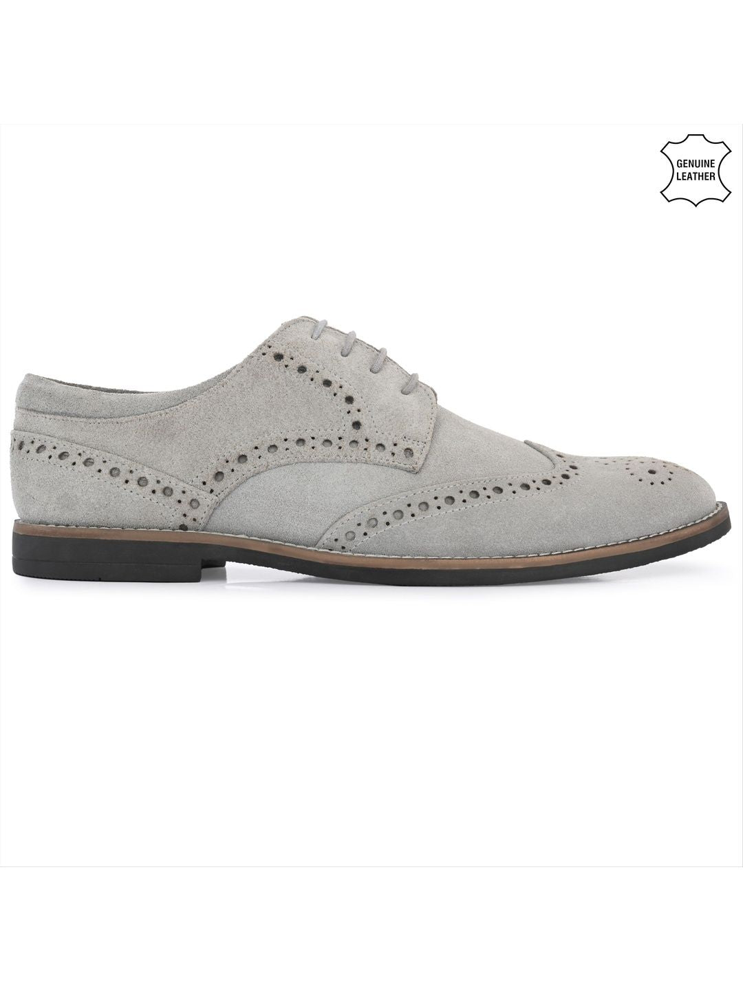 Amalfi Suede Leather Lace-Up Brogue Derby Shoes - Grey