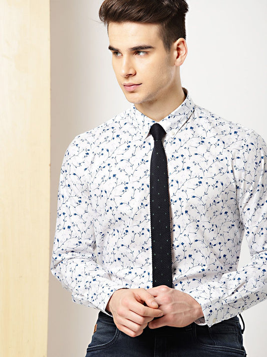 Nikhil Cotton Printed Formal/Casual Men's Shirt - White
