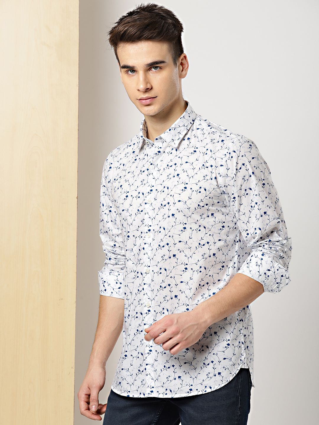 Nikhil Cotton Printed Formal/Casual Men's Shirt - White
