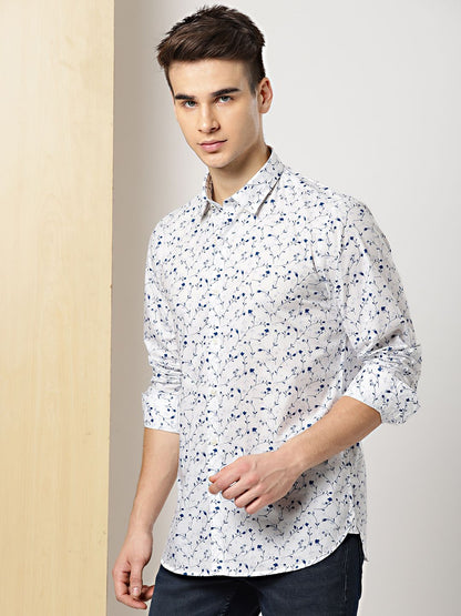 Nikhil Cotton Printed Formal/Casual Men's Shirt - White