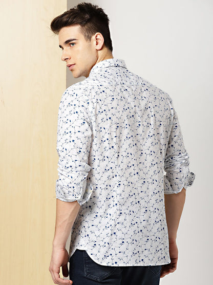 Nikhil Cotton Printed Formal/Casual Men's Shirt - White