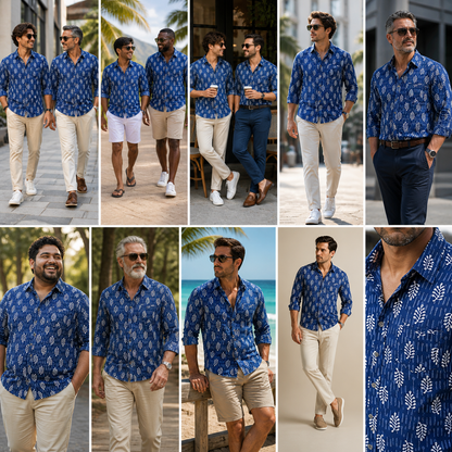 Dharoli Dabu Printed Relaxed Fit Everyday Men's Shirt - Blue