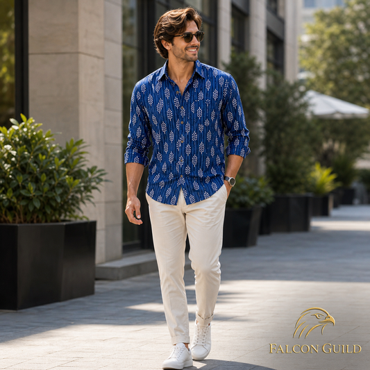 Dharoli Dabu Printed Relaxed Fit Everyday Men's Shirt - Blue