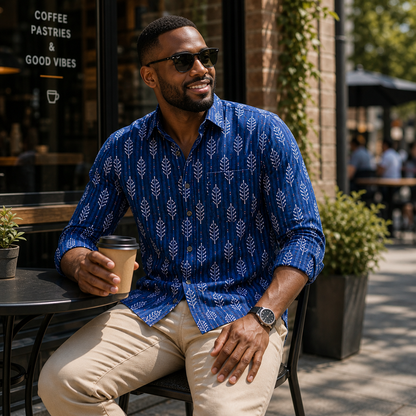 Dharoli Dabu Printed Relaxed Fit Everyday Men's Shirt - Blue