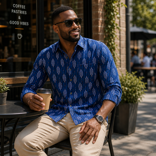 Dharoli Dabu Printed Relaxed Fit Everyday Men's Shirt - Blue