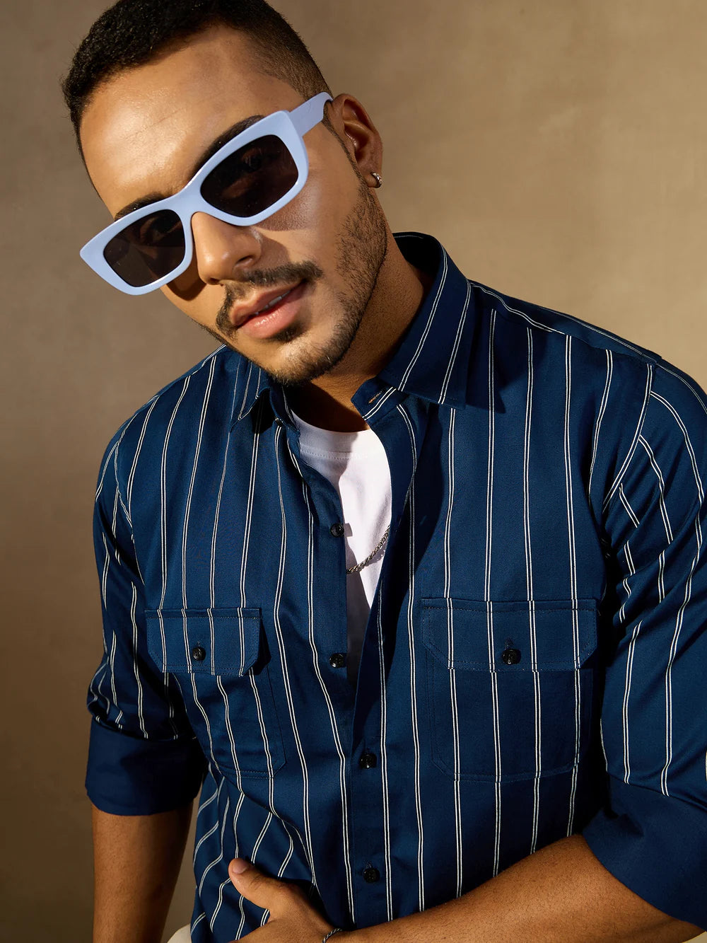 Adoni Striped Relaxed Fit Everyday Men's Shirt - Blue & Light Blue