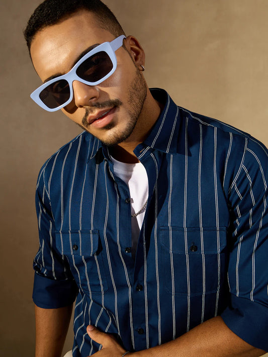 Adoni Striped Relaxed Fit Everyday Men's Shirt - Blue & Light Blue