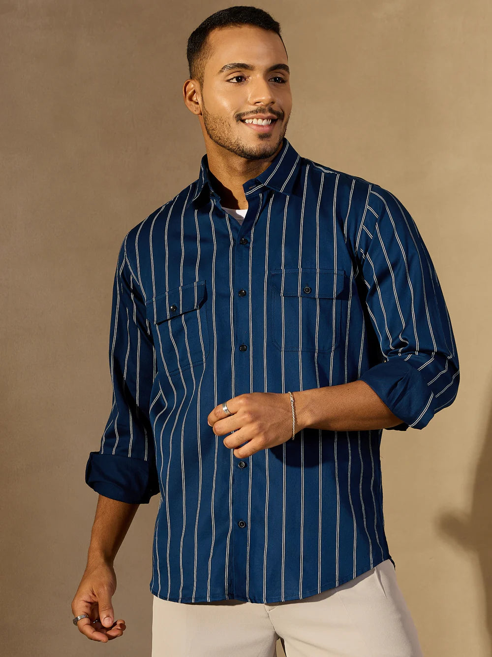 Adoni Striped Relaxed Fit Everyday Men's Shirt - Blue & Light Blue
