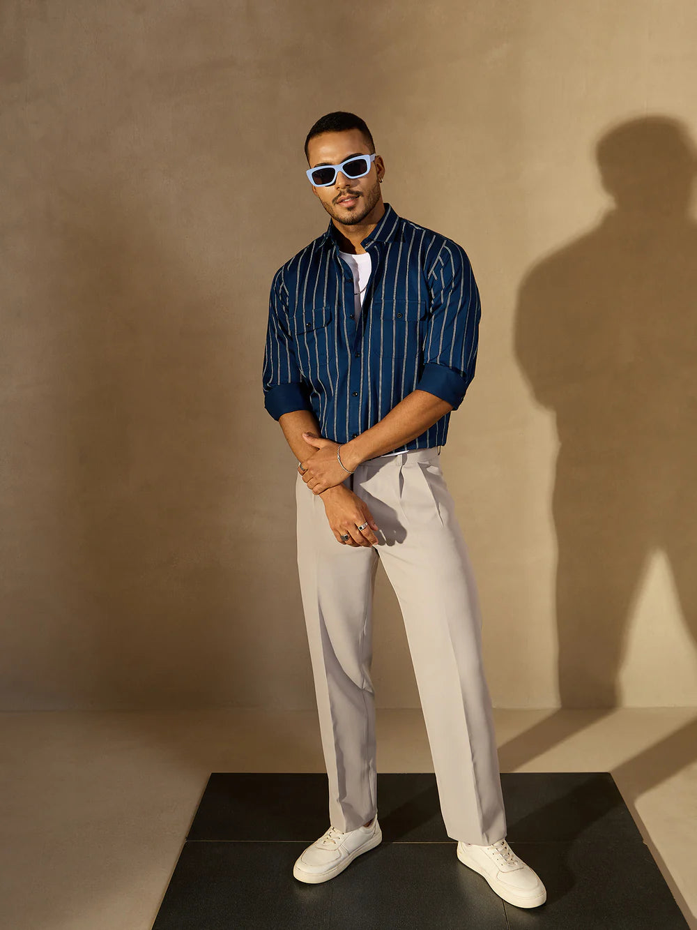 Adoni Striped Relaxed Fit Everyday Men's Shirt - Blue & Light Blue