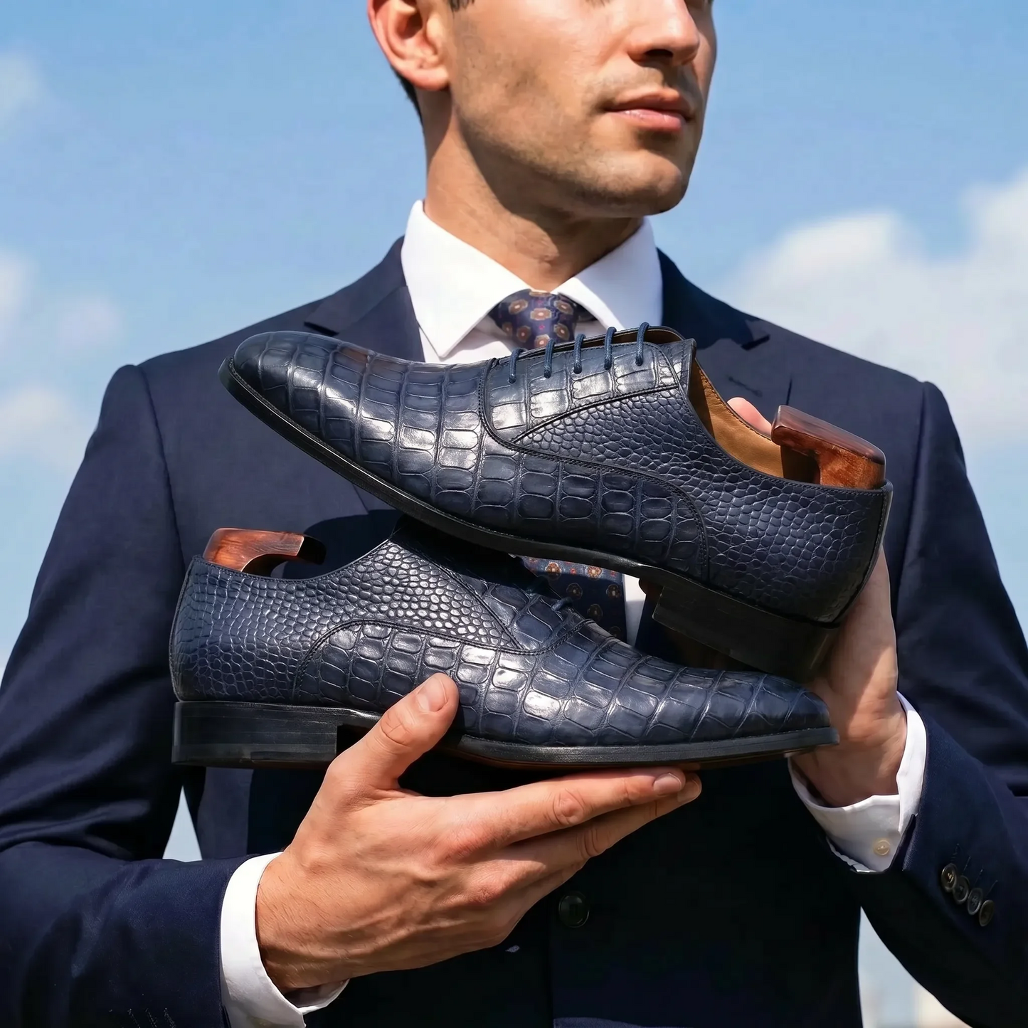 Windsor Premium Leather Patina Derby Formal Shoes - Blue
