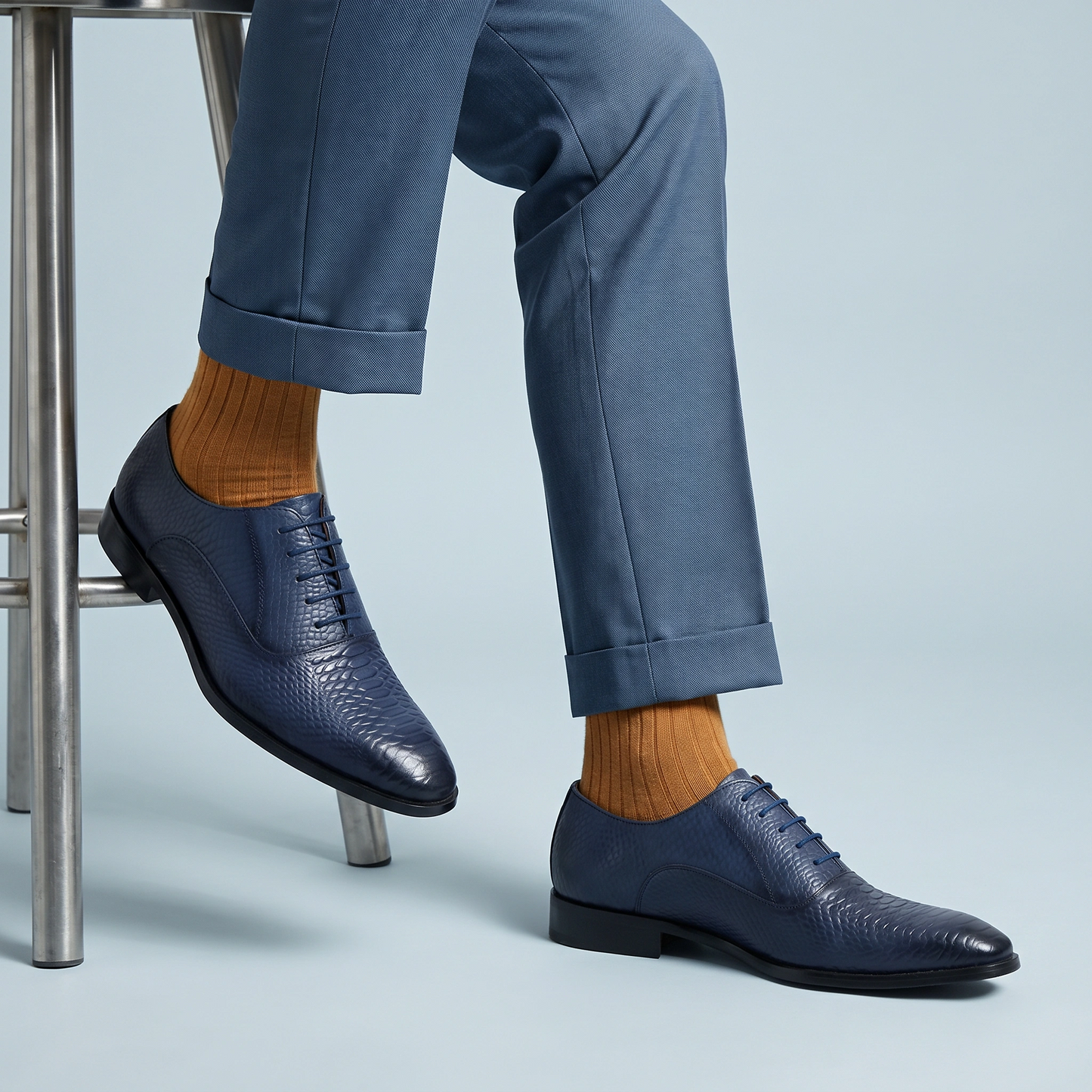 Windsor Premium Leather Patina Derby Formal Shoes - Blue