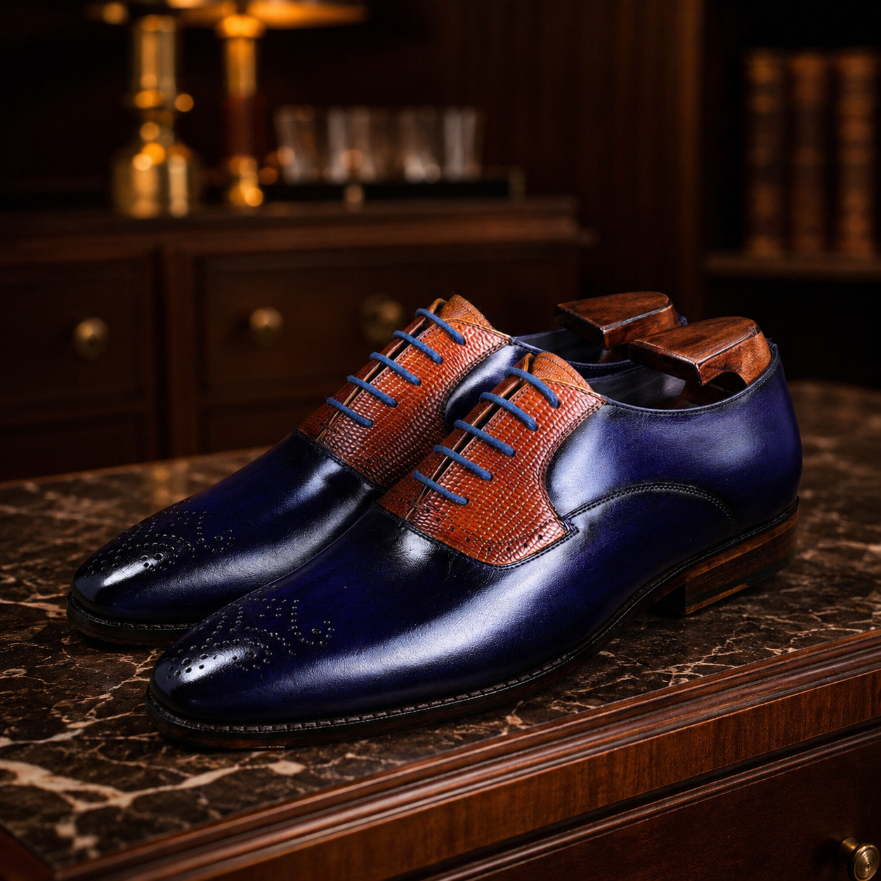 Regent Premium Leather Oxford Formal Shoes - Blue