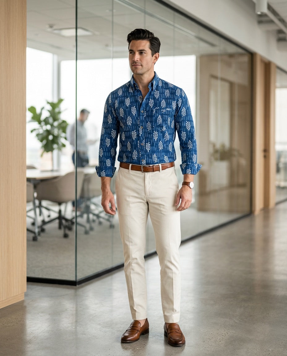 Dharoli Dabu Printed Relaxed Fit Everyday Men's Shirt - Blue