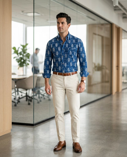 Dharoli Dabu Printed Relaxed Fit Everyday Men's Shirt - Blue