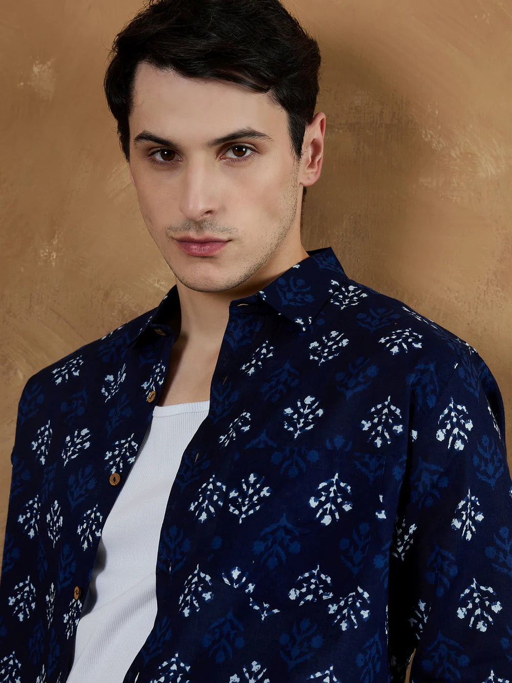 Rajwadi Block Print Indigo Men's Shirt - Blue