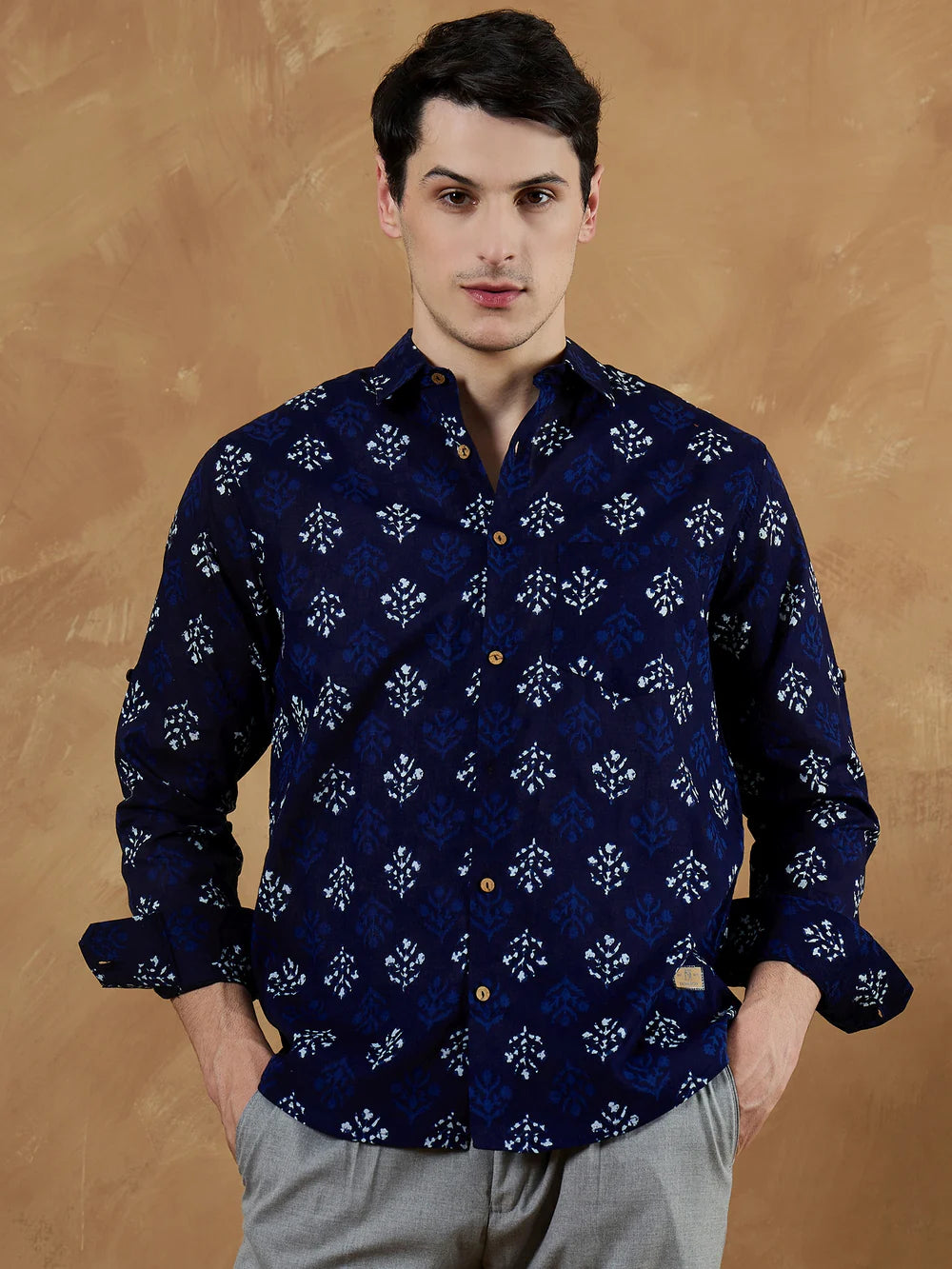 Rajwadi Block Print Indigo Men's Shirt - Blue