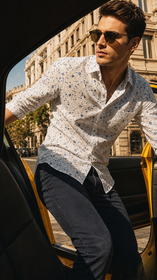 Nikhil Cotton Printed Formal/Casual Men's Shirt - White
