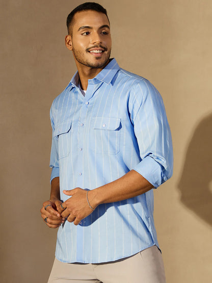 Adoni Striped Relaxed Fit Everyday Men's Shirt - Blue & Light Blue