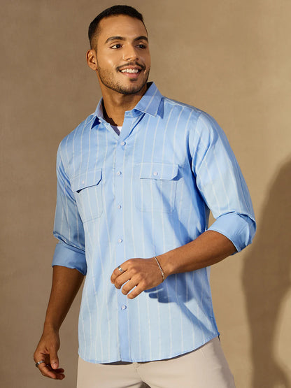 Adoni Striped Relaxed Fit Everyday Men's Shirt - Blue & Light Blue