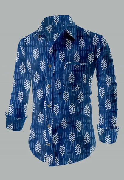 Dharoli Dabu Printed Relaxed Fit Everyday Men's Shirt - Blue