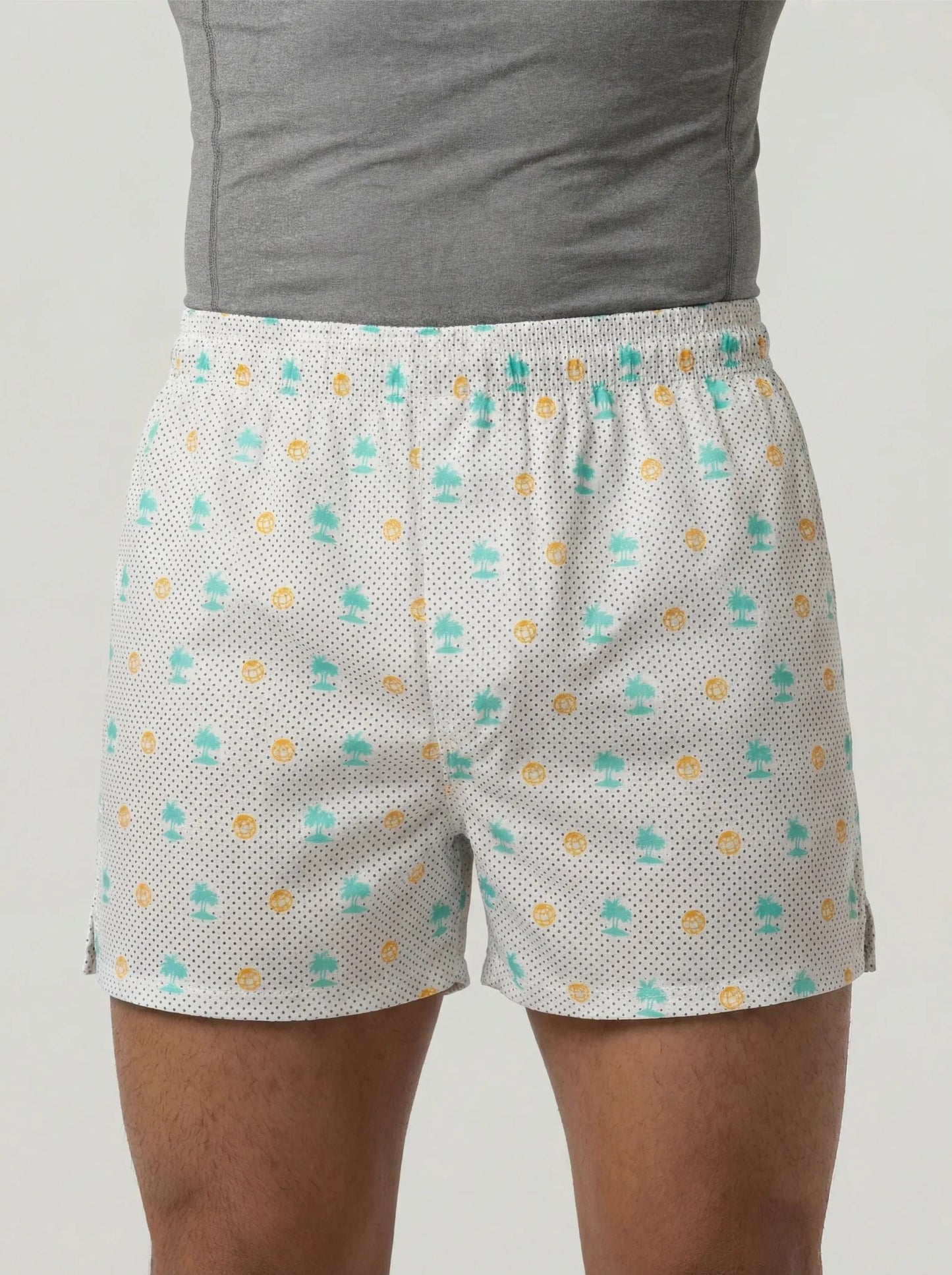 Uncuffed 2 Pc Elasticated Cotton Men's Boxer Shorts - Blue & White Print