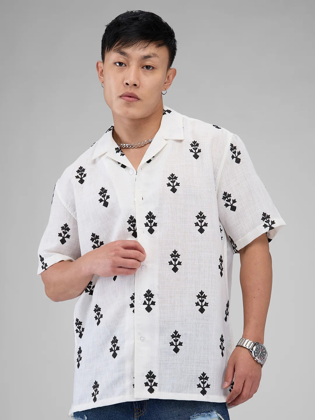 Mykonos Cotton Modern Embroidered Shirt - Multiple Colors Available