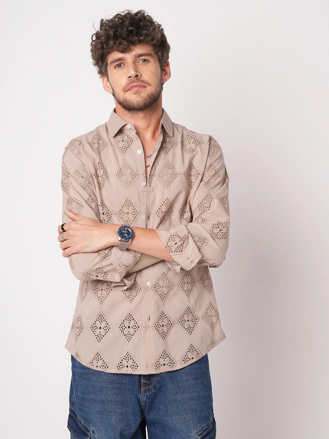 Mallorca Cotton Schiffli Embroidered Shirt - Multiple Colors Available