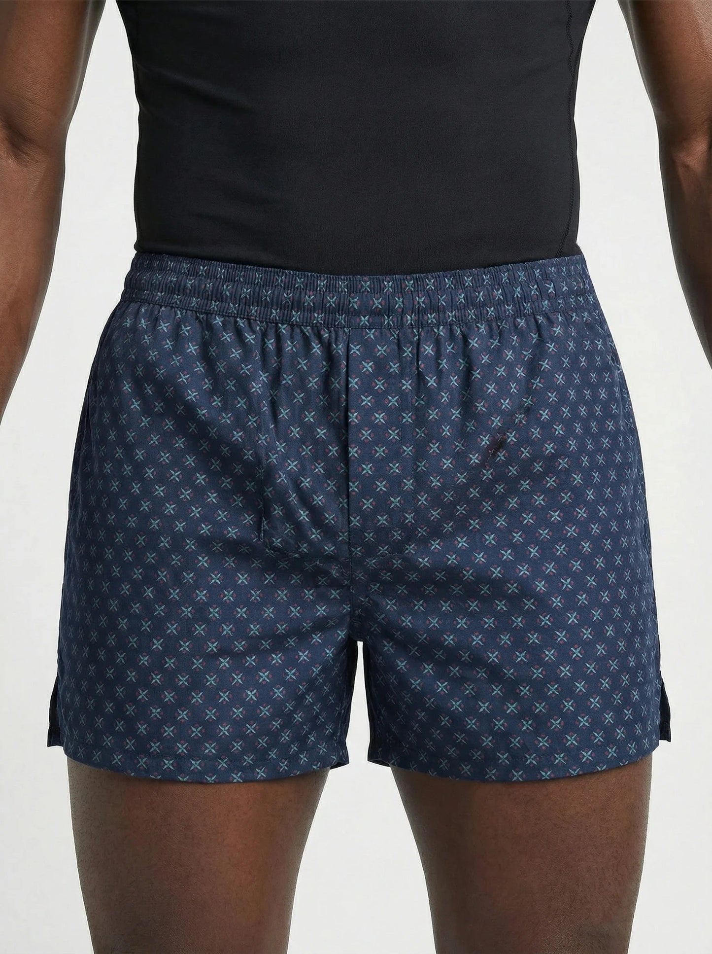 Uncuffed 2 Pc Elasticated Cotton Men's Boxer Shorts - Blue & White Print