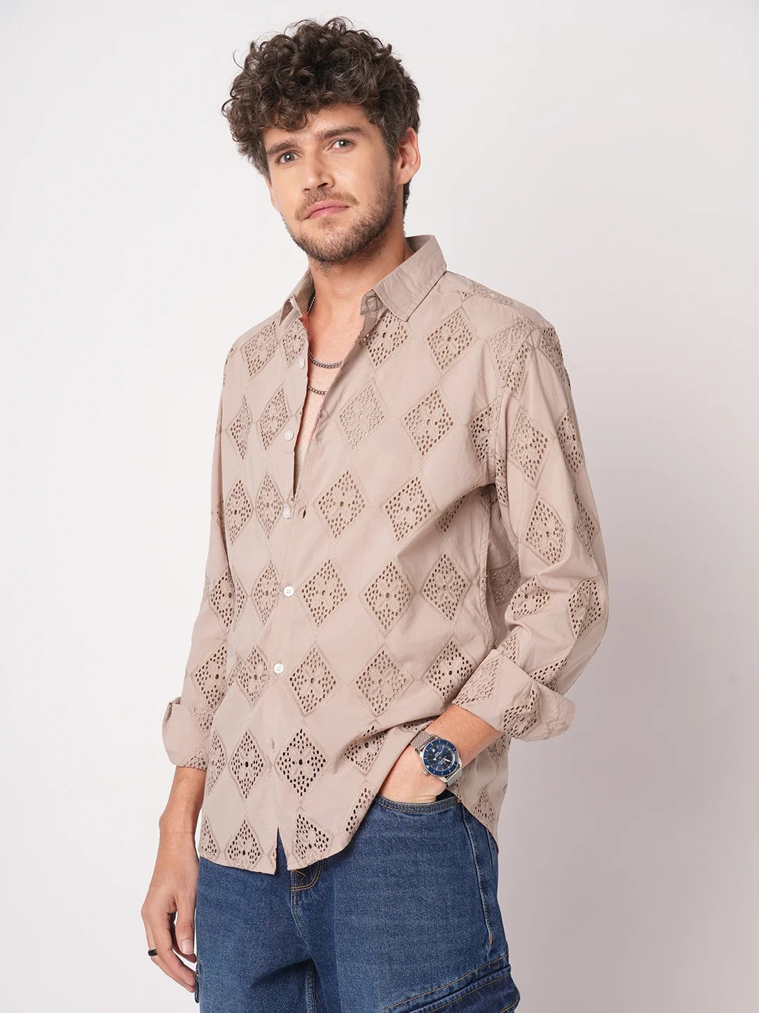 Mallorca Cotton Schiffli Embroidered Shirt - Multiple Colors Available