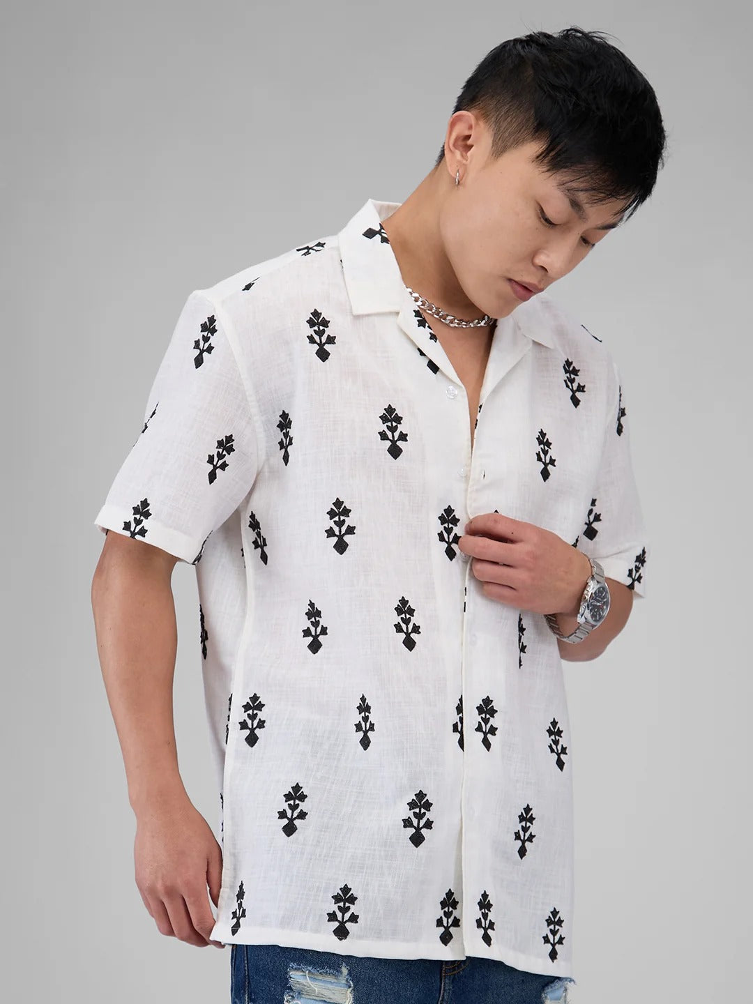 Mykonos Cotton Modern Embroidered Shirt - Multiple Colors Available