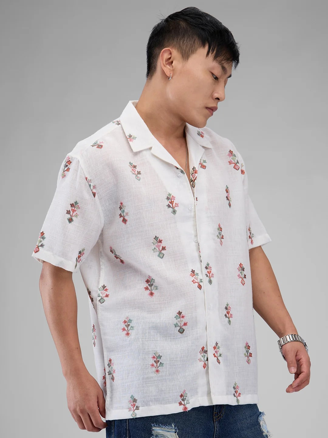 Mykonos Cotton Modern Embroidered Shirt - Multiple Colors Available