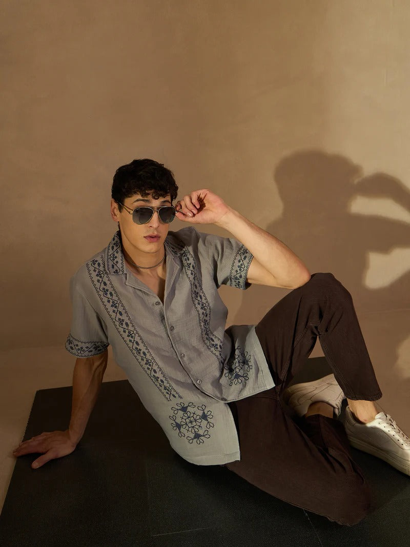 Capri Short Sleeve Embroidered Casual Men's Shirt - Multiple Colors Available