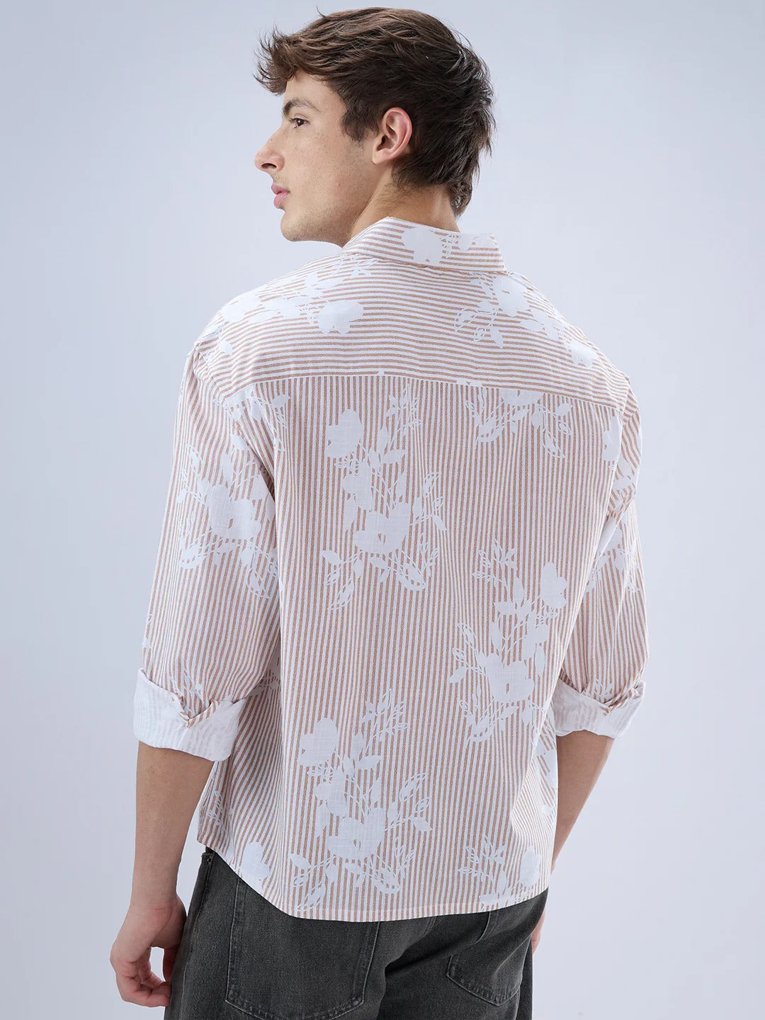 Palmera Modern Cotton Floral Boxy Fit Crop Shirt - Blue & Brown