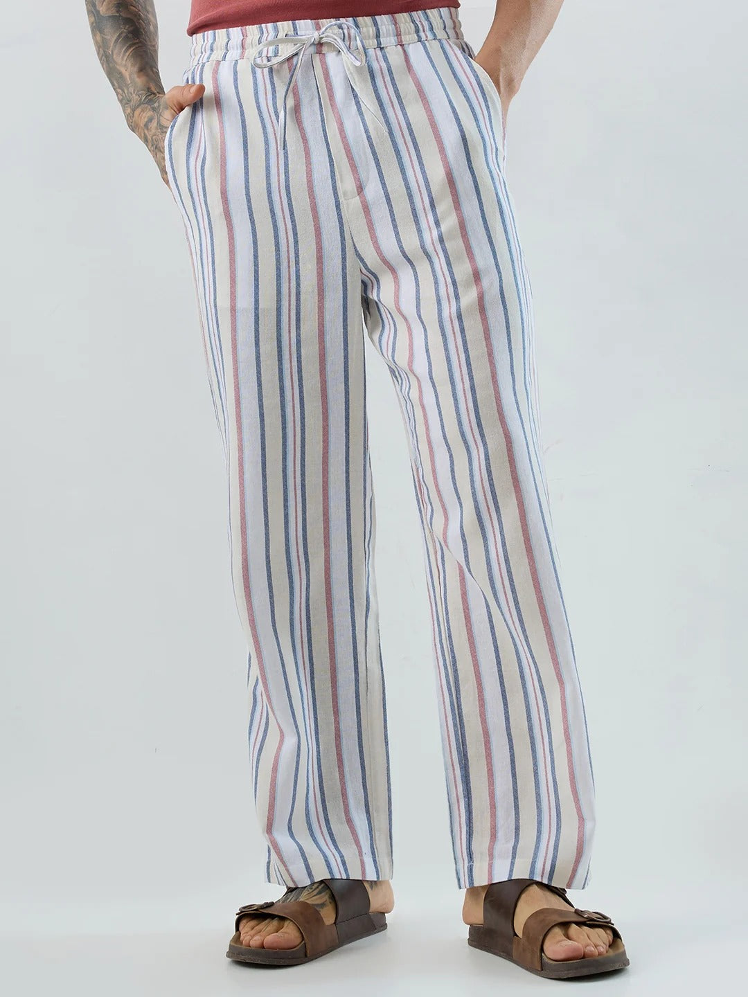 Coastal Striped Straight Fit Casual Pants - Multicolor