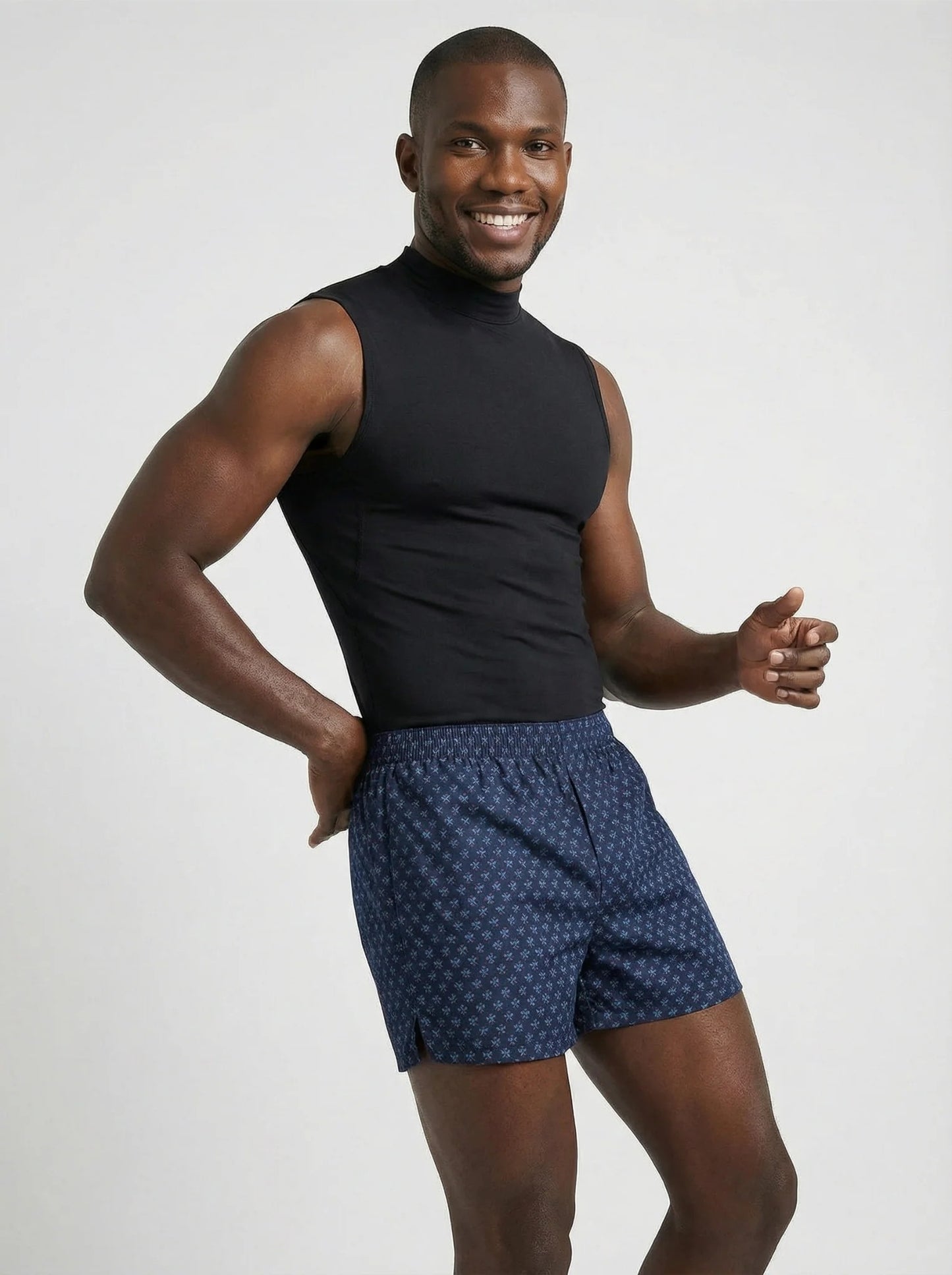 Uncuffed 2 Pc Elasticated Cotton Men's Boxer Shorts - Blue & White Print