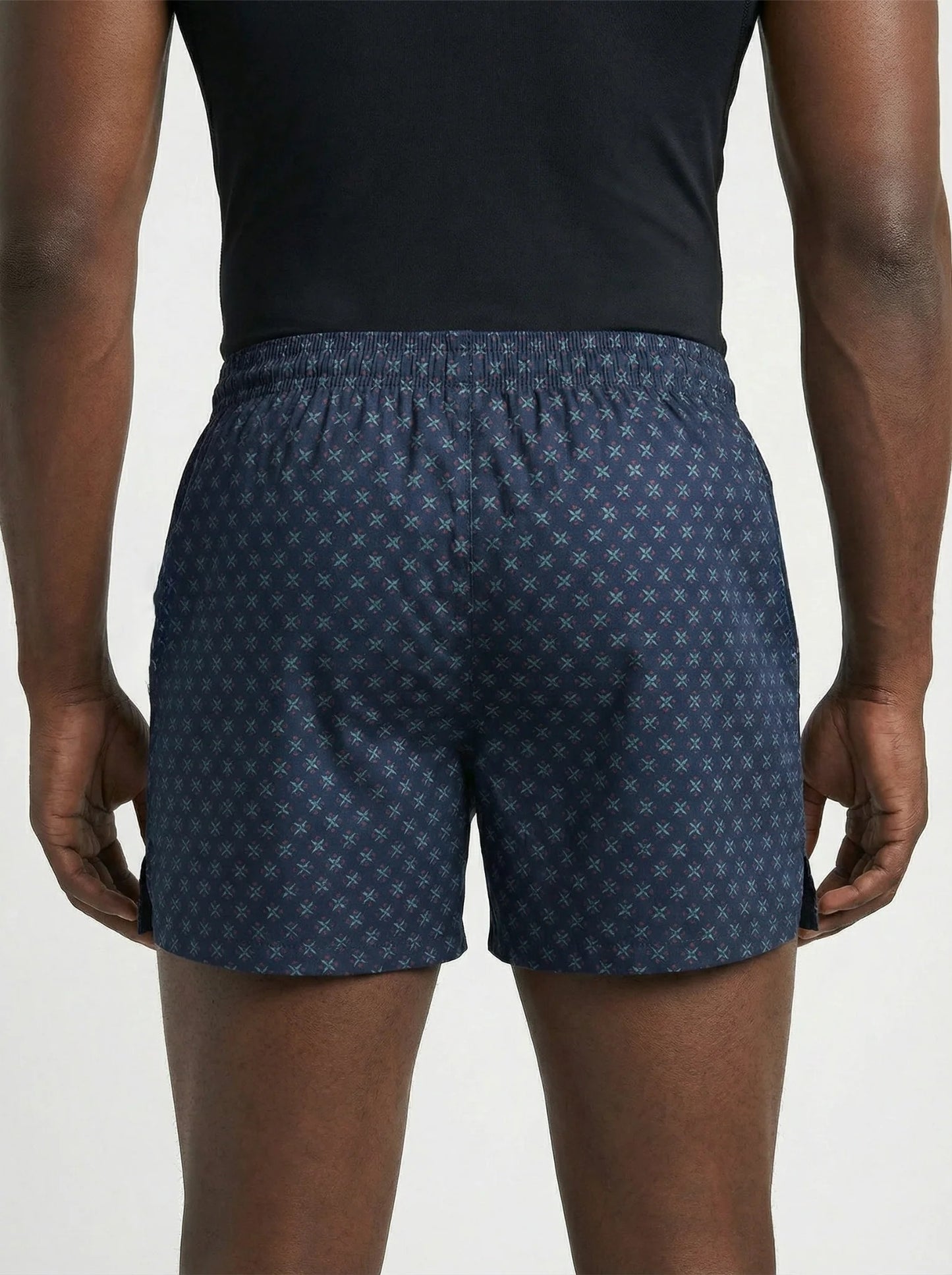 Uncuffed 2 Pc Elasticated Cotton Men's Boxer Shorts - Blue & White Print
