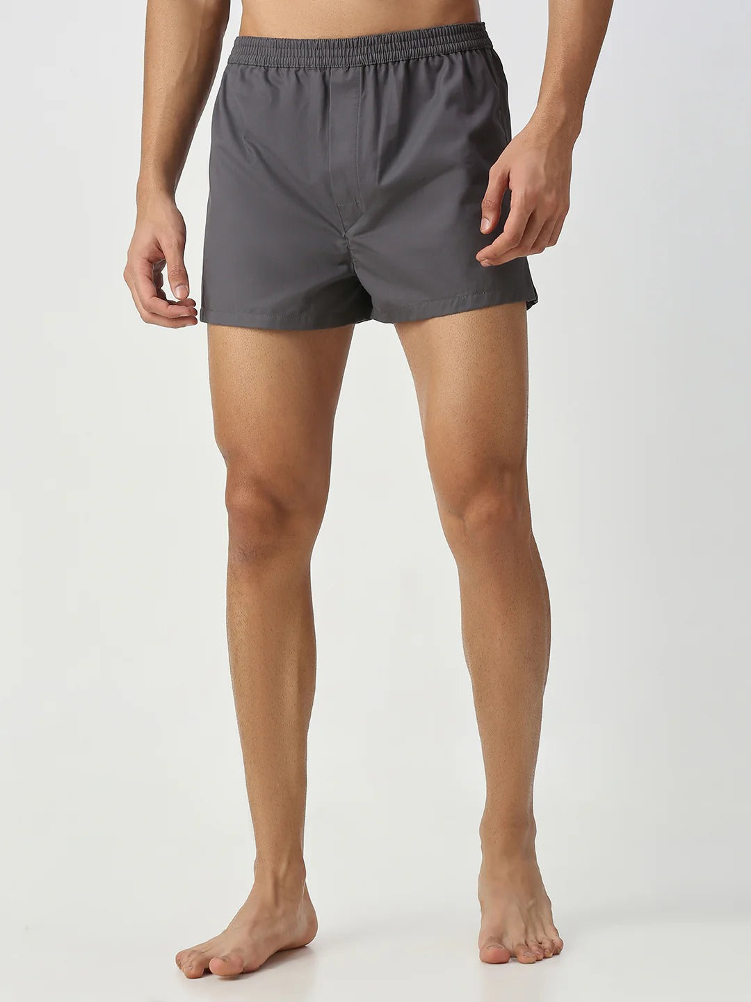 Airborne 2 Pc Elasticated Cotton Men's Boxer Shorts - White & Grey Solid