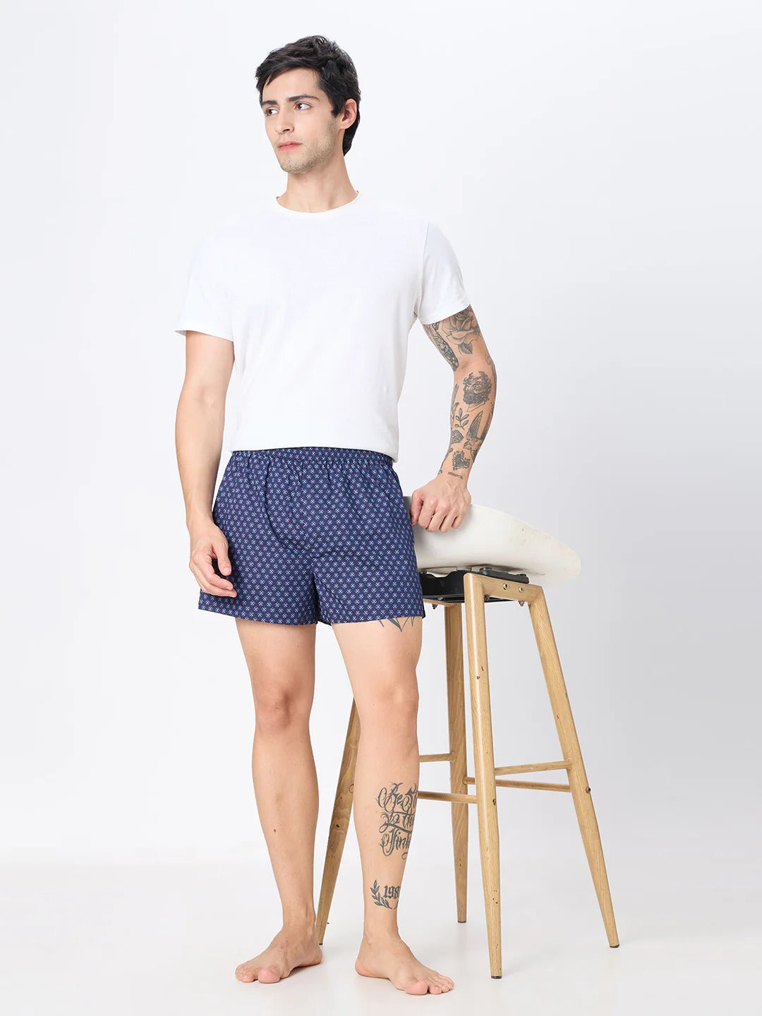 Wiggle 2 Pc Elasticated Cotton Men's Boxer Shorts - Navy & Black Print