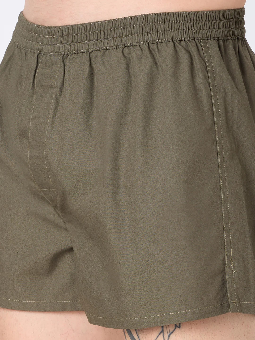Commando 2 Pc Elasticated Cotton Men's Boxer Shorts - Olive Green & Beige