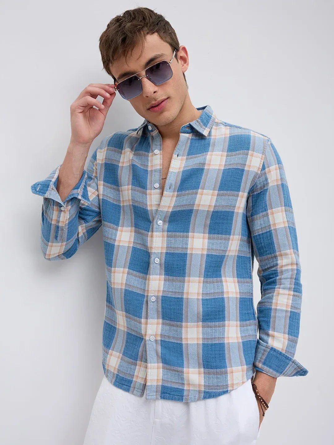 Tartan Cotton Plaid Regular Fit Shirt - Blue