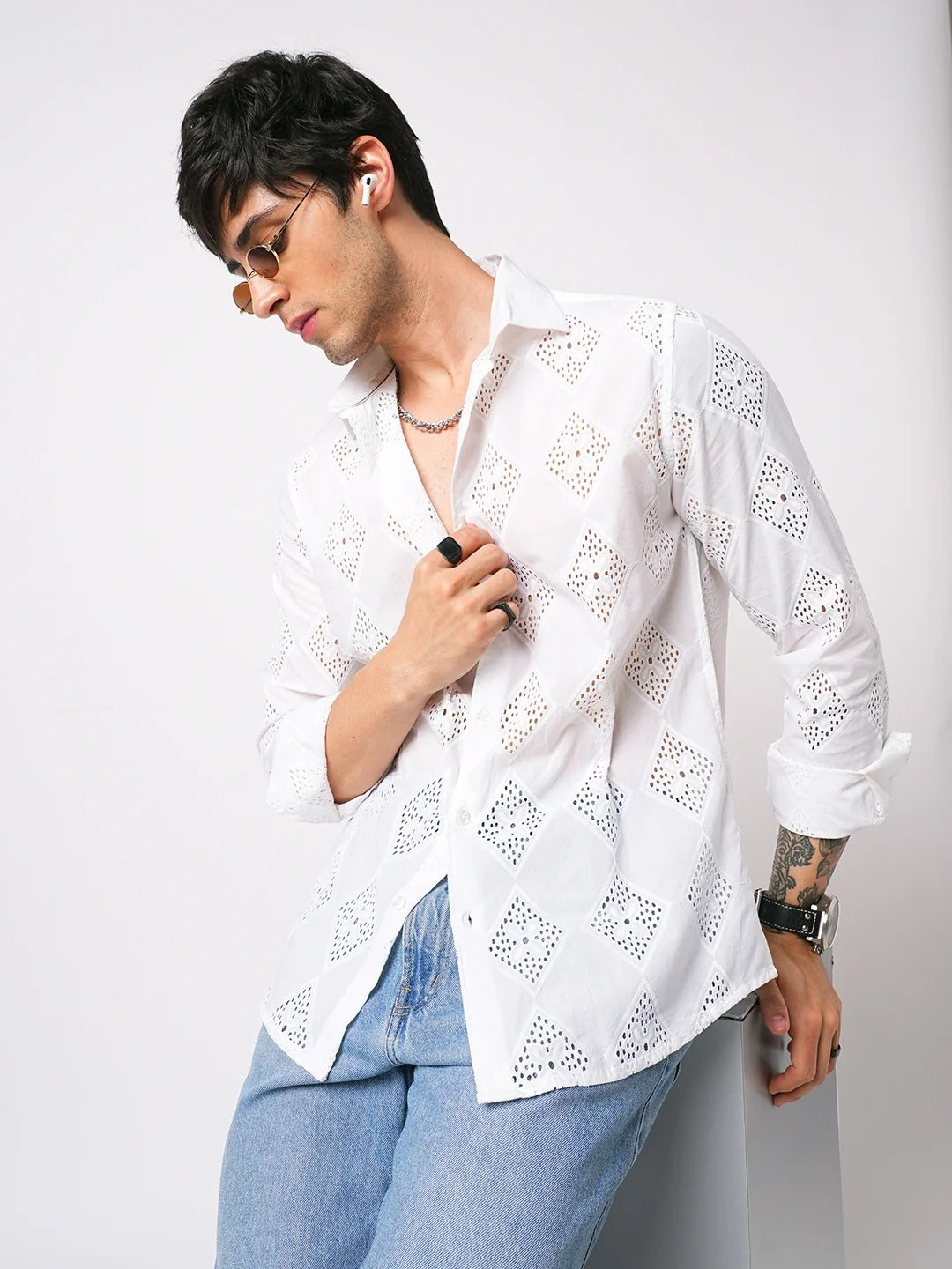 Mallorca Cotton Schiffli Embroidered Shirt - Multiple Colors Available