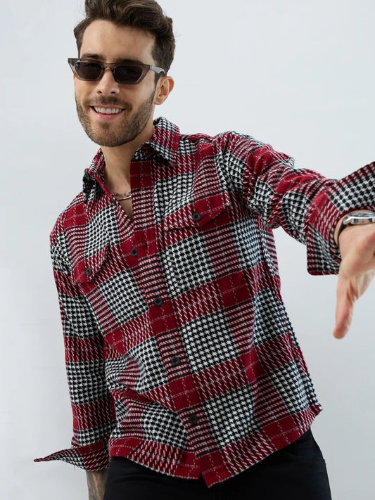 Checkmate Houndstooth Cotton Flannel Shirt - Red