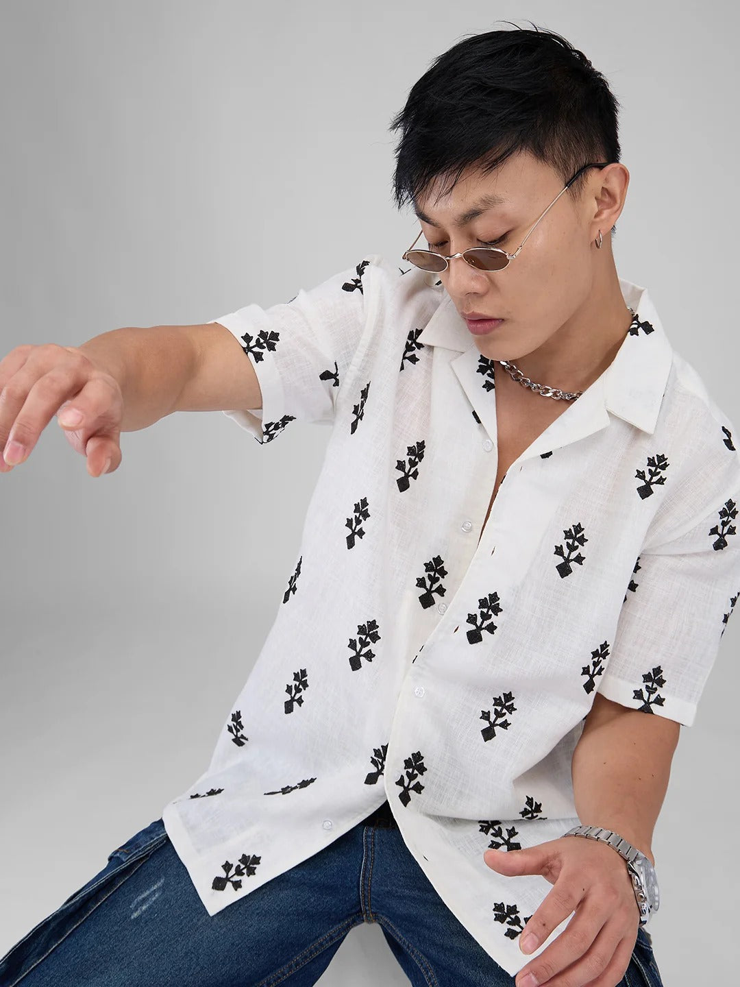 Mykonos Cotton Modern Embroidered Shirt - Multiple Colors Available