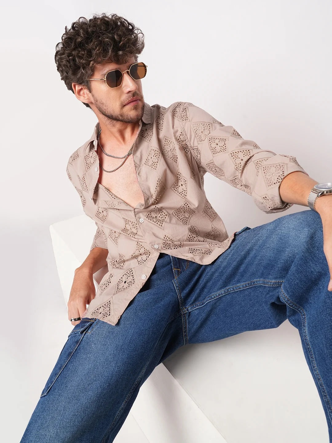 Mallorca Cotton Schiffli Embroidered Shirt - Multiple Colors Available