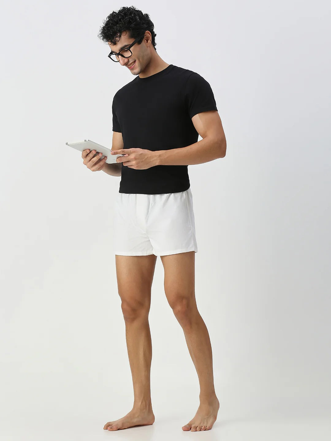 Airborne 2 Pc Elasticated Cotton Men's Boxer Shorts - White & Grey Solid