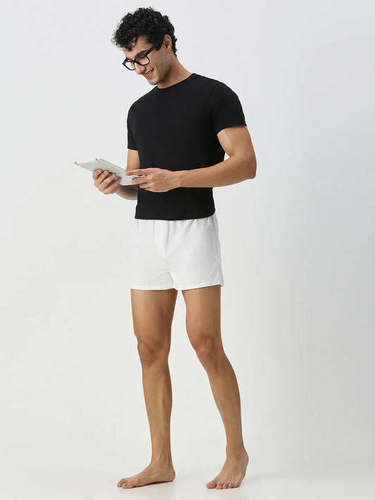 Airborne 2 Pc Elasticated Cotton Men's Boxer Shorts - White & Grey Solid