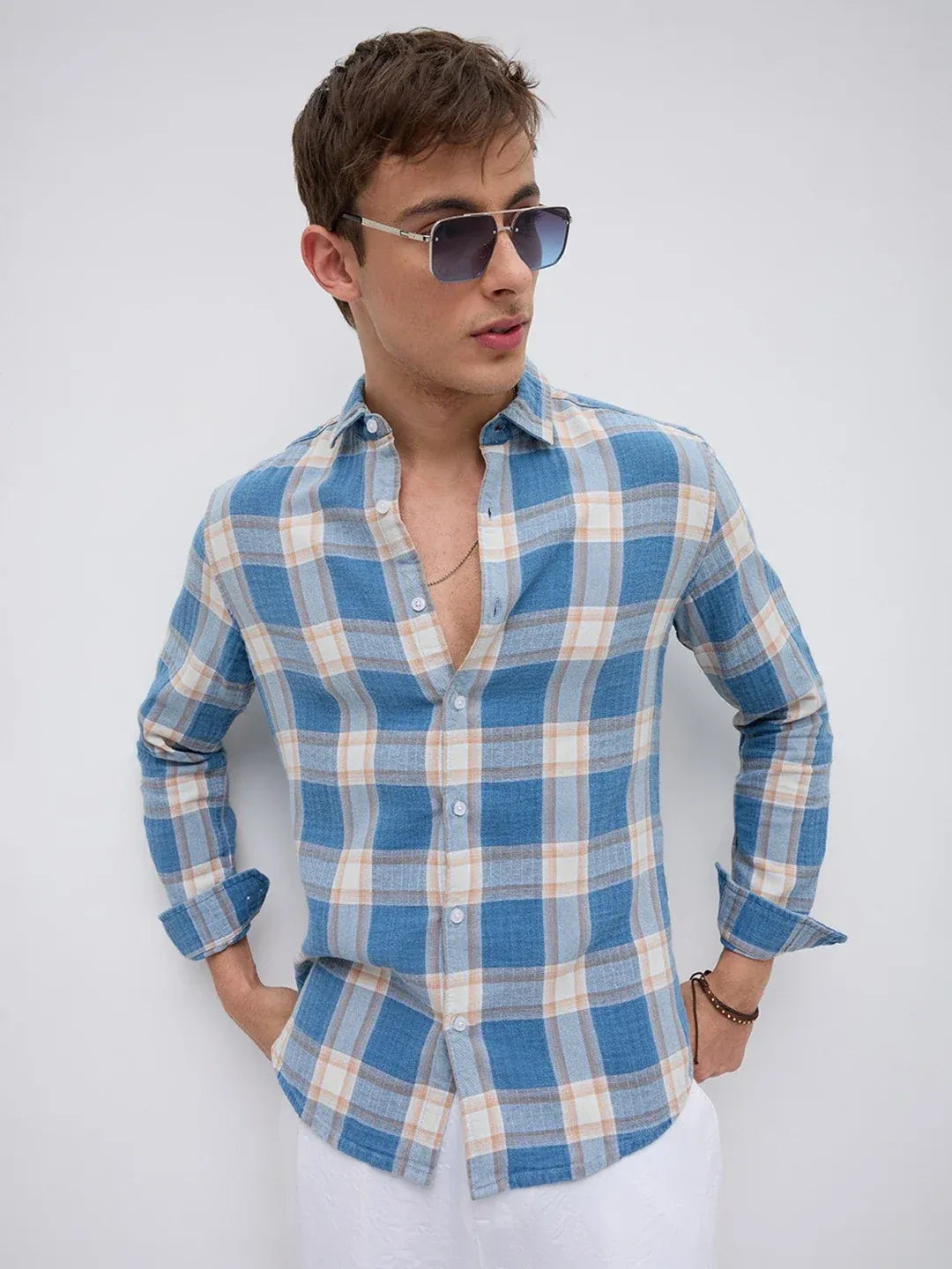 Tartan Cotton Plaid Regular Fit Shirt - Blue